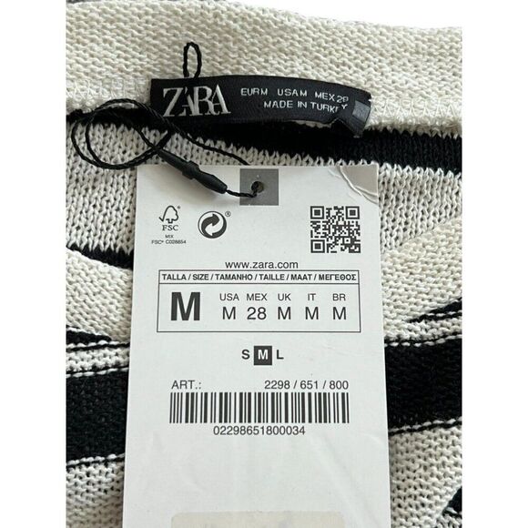 Zara Womens Rustic Sweater M Black White Knit Striped Pullover 2298/651 NWT - Picture 5 of 11